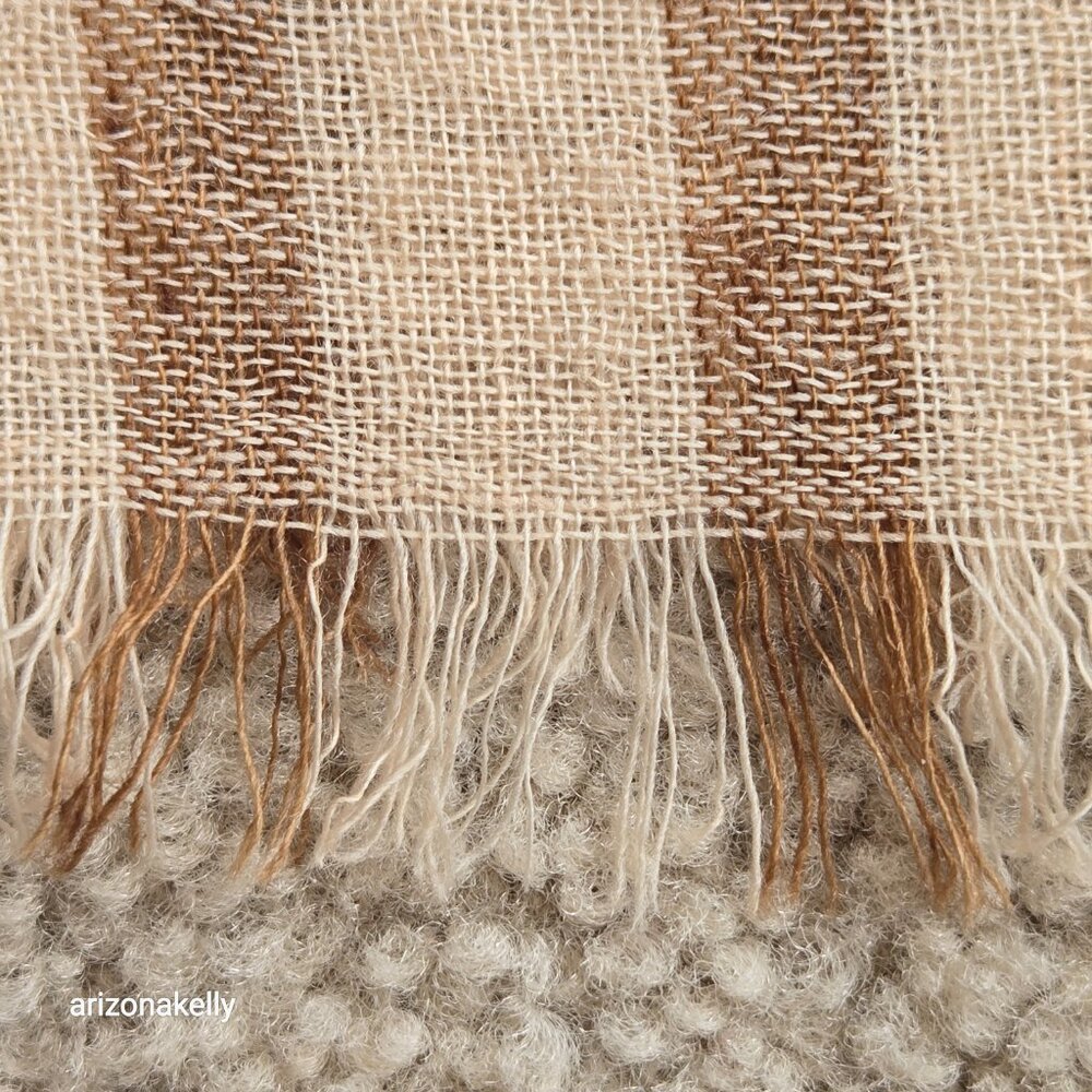 NWOT 100% Merino Wool Woven Tan Plaid Scarf Wrap Lightweight Variously - Picture 5 of 10